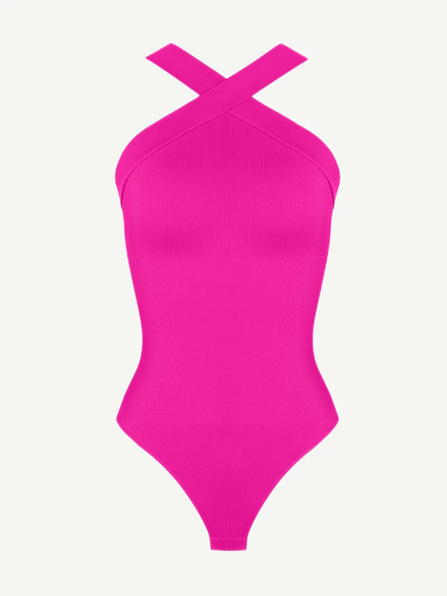 Wholesale Seamless Crossover Halter Thong Bodysuit