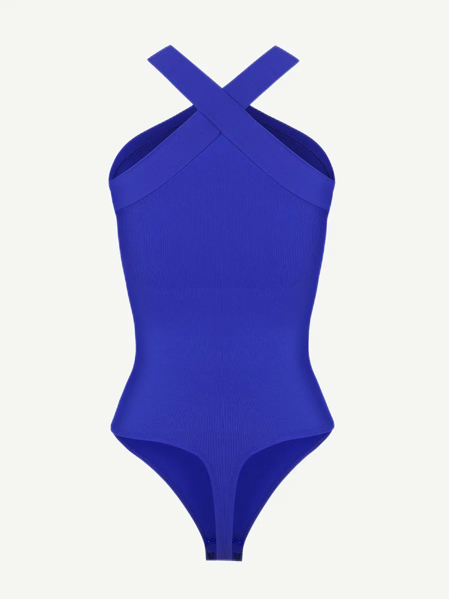 Wholesale Seamless Crossover Halter Thong Bodysuit