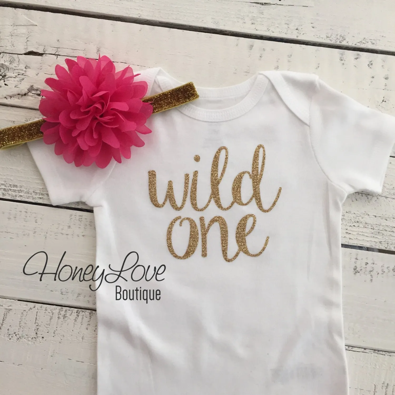 Wild One Birthday Outfit - Silver/Gold and watermelon pink