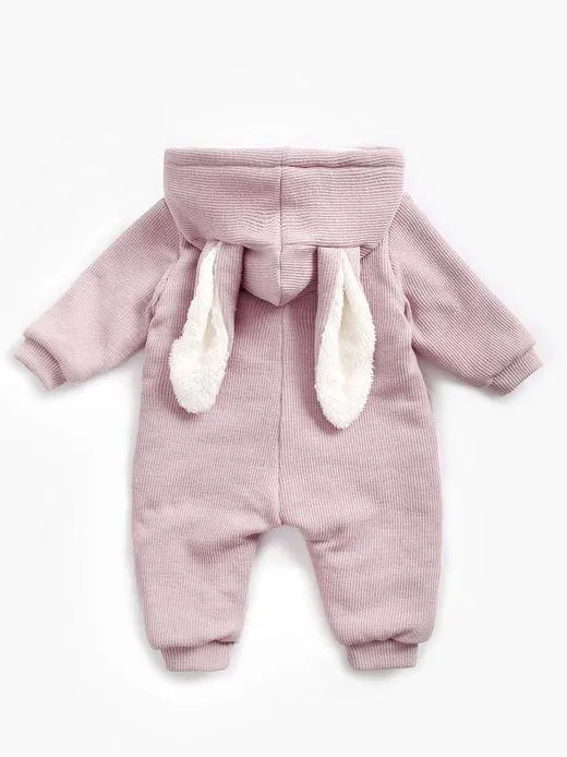 Winter Bunny Ear Pattern Adorable Fleece-lined Infant Baby Overall Pajama