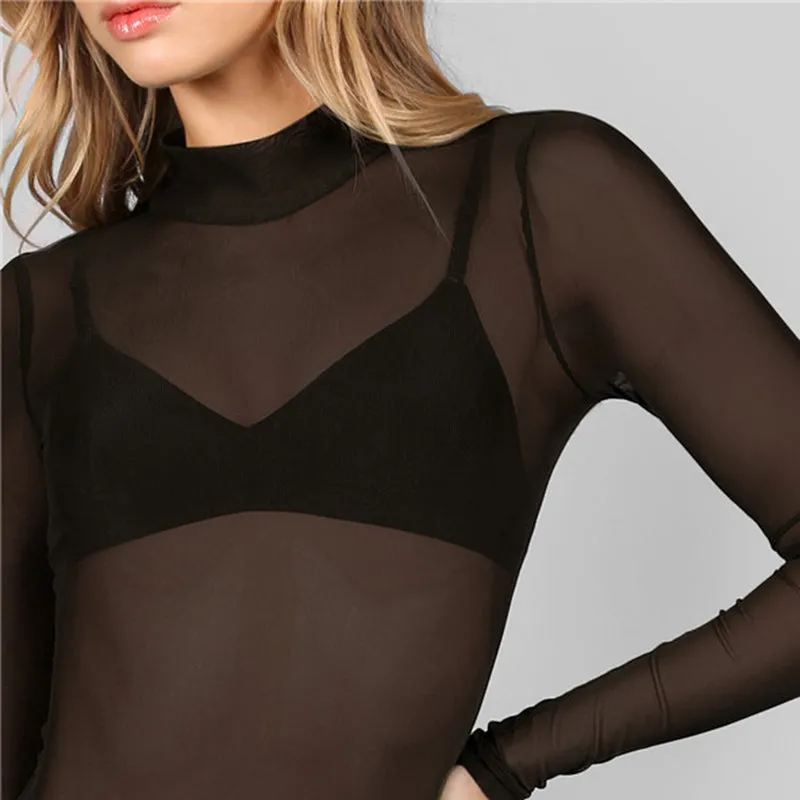 Women Hollow Out Back Mesh Bodysuit