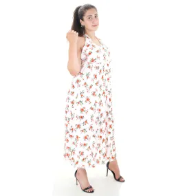 Women's Floral Print Long Dress,White