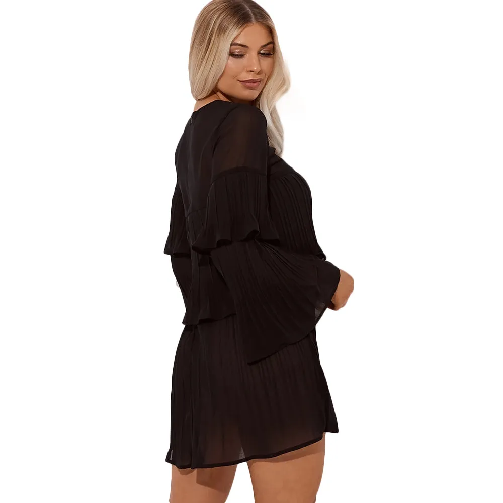 Women's Pleated Smock Dress,Black