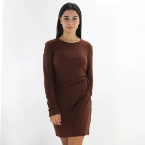 Women's Ribbed Long Sleeve Dress,Brown