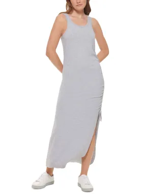 Women's Ribbed Plain Solid Long Dress,Light Grey