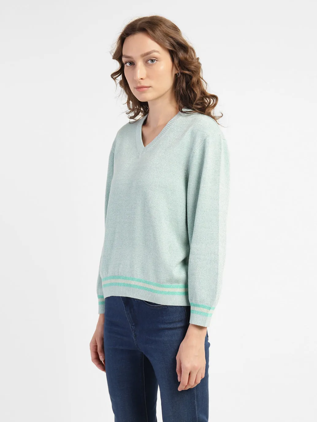 Women's Solid V Neck Sweater